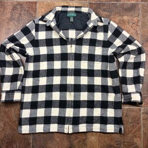 Lauren Ralph Lauren Wool Black & White Buffalo Check Zip Shirt Jacket